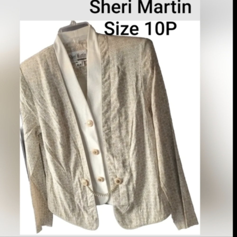 Sheri Martin 🛍️New York Brown Beige Rayon Blend Jacket Blazer Size 10P